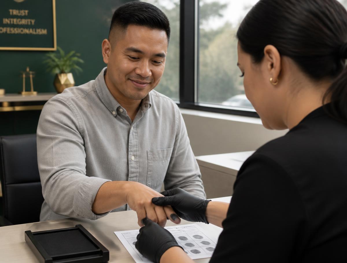 Diverse client having FD-258 ink fingerprints captured by a trained technician